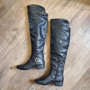 Faux-Leather Knee High Boots in Black, Size: 5.5